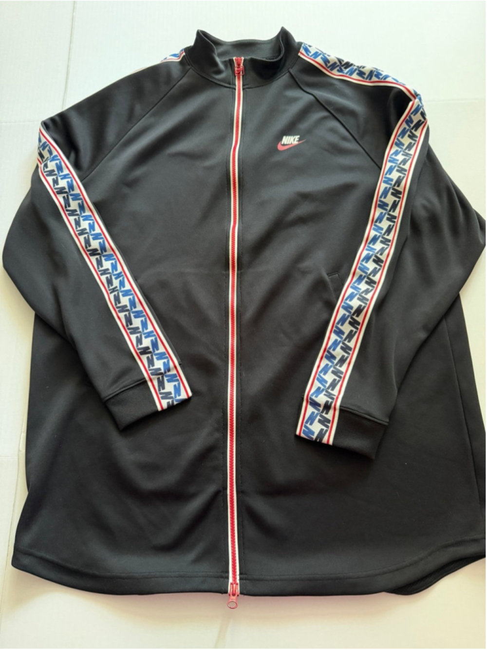 Nike Black Sportswear Taped Poly Track Jacket w/red,blue logo on sleeves sz XL